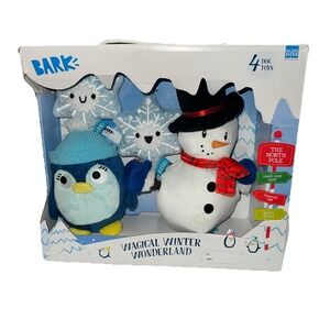 Bark Wagical Winter Wonderland 4 Dog Toys Squeaker Penguin Snowman Snowflake New